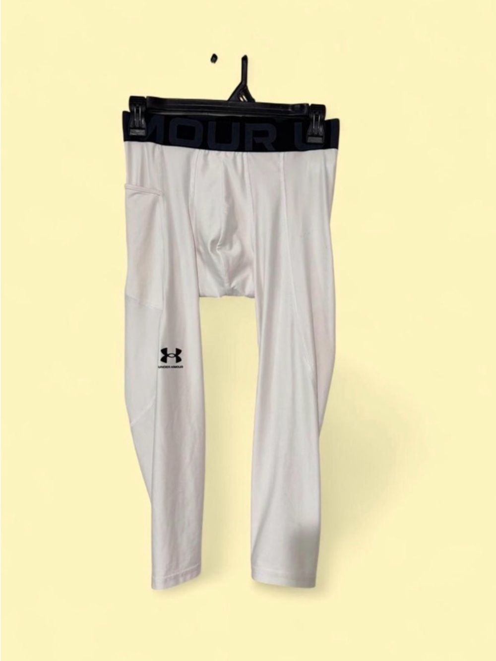 Under Armour White Men's Compression Tights with Black Waistband